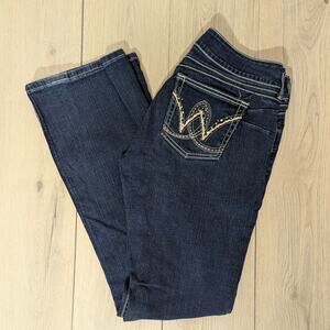 Wrangler Y2K straight stretch size 10 32x34 low rise dark wash embroidered jeans